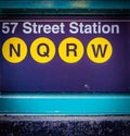 Closeup shot of a subway entrance at 57th street in NYC