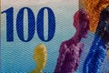 Closeup shot of a 100 swiss franc banknote - investment and financial concept