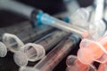 Closeup shot of syringes and hypodermic needles Royalty Free Stock Photo