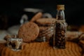 Closeup shot of tasty cookies in an autumn decoration set Royalty Free Stock Photo