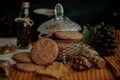 Closeup shot of tasty cookies in an autumn decoration set Royalty Free Stock Photo