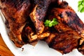 Closeup shot of tasty grilled meat barbeque on the plate Royalty Free Stock Photo