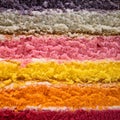 Closeup shot of a texture layer of a colorful cake