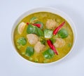 Closeup shot of Thai green curry soup on a white background Royalty Free Stock Photo