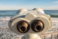 Closeup shot of tourist metal binoculars on a blurred background