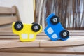 Closeup shot of toy wooden cars near a wooden track Royalty Free Stock Photo