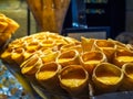 Closeup shot of traditional Portuguese conventual sweet called Cornucopias from Alcobaca, Portugal