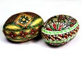 Closeup shot of traditionally decorated Easter eggs in Bucovina, Romania on a white background