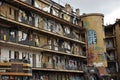 Closeup shot of the Trafo Gallery arthouse balconies before demolition, Prague, Czech Republic