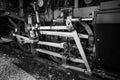 Closeup shot of a train wheels on the tracks Royalty Free Stock Photo