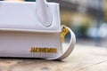 Closeup shot of trendy white Jacquemus bag