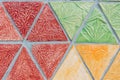 Closeup shot of triangular colorful textured tiles