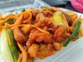 Closeup shot of Turmeric fried chicken in a kitchen