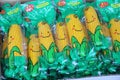 Closeup shot of vacuum packed corn in a funny package in a Japanese supermarket Royalty Free Stock Photo