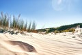 Closeup shot of Valdevaqueros dune with the view of Tarifa and Africa