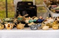 Closeup shot of a variation of small teapots for sale during the Herbaty Zaparzaj festival, Poznan