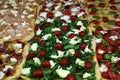 Closeup shot of a variety of Italian pizzas