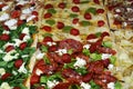 Closeup shot of a variety of Italian pizzas