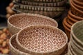 Closeup shot of various baskets in a market for sale