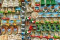 Closeup shot of various colorful magnets on sale at a souvenir shop in Turin, Italy