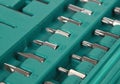 Closeup shot of various size of drive screwdriver tips on a green case Royalty Free Stock Photo