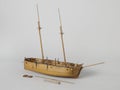 Closeup shot of a vintage figurine of a ship isolated on a white background