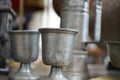 Closeup shot of vintage metal cups
