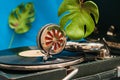 Closeup shot of vintage vinyl record player. Retro concept Royalty Free Stock Photo