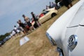 Closeup shot of a VW logo of Karmen Ghia at an angle