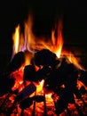 Closeup shot of a warm inviting open wood fire