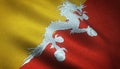 Closeup shot of the waving flag of Bhutan with interesting textures Royalty Free Stock Photo
