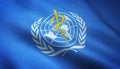 Closeup shot of the waving flag of the World Health Organization with interesting textures