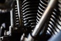 Closeup shot of a well ridden v-twin american made  motorcycle engine Royalty Free Stock Photo
