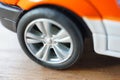 Closeup shot of the wheel of a toy car Royalty Free Stock Photo