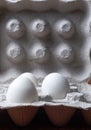 Closeup shot of white eggs in carton box Royalty Free Stock Photo