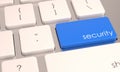 Closeup shot of a white laptop keyboard with a blue security button Royalty Free Stock Photo
