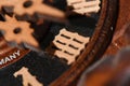 Closeup shot of wooden clock pointers with interesting patterns Royalty Free Stock Photo