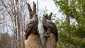 Closeup shot of wooden eagle statues