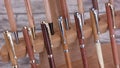 Closeup shot of wooden pens in the stor