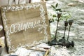 Closeup shot of a wooden sign with the word Royalty Free Stock Photo