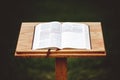 Closeup shot of a wooden speech stand with an opened book Royalty Free Stock Photo