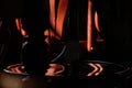 Closeup shot of a wooden Thonet chair illuminated by red light