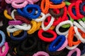 Closeup shot of woven hair ties of different colors