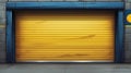 A closeup shot of yellow automatic metal roller door used in factory, storage, garage, and industrial warehouse. The Royalty Free Stock Photo