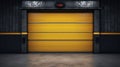 A closeup shot of yellow automatic metal roller door used in factory, storage, garage, and industrial warehouse. The Royalty Free Stock Photo