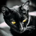 Closeup Shot Of A Yellow-eyed Black Cat Against A Blurred Background