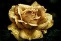 Closeup shot of a yellow rose covered with dewdrops on a blurred background Royalty Free Stock Photo