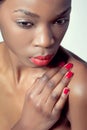 Closeup shot of a young woman with red lips Royalty Free Stock Photo