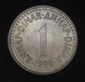 Closeup shot of a Yugoslavian dinar coin on a black background. Royalty Free Stock Photo