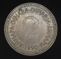 Closeup shot of a Yugoslavian dinar coin on a black background. Royalty Free Stock Photo